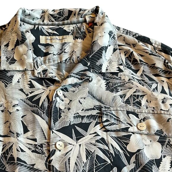 Tommy Bahama Silk Blend Button-Down Shirt Short Sleeve Grey White XXL 2XL Men's - Picture 2 of 11